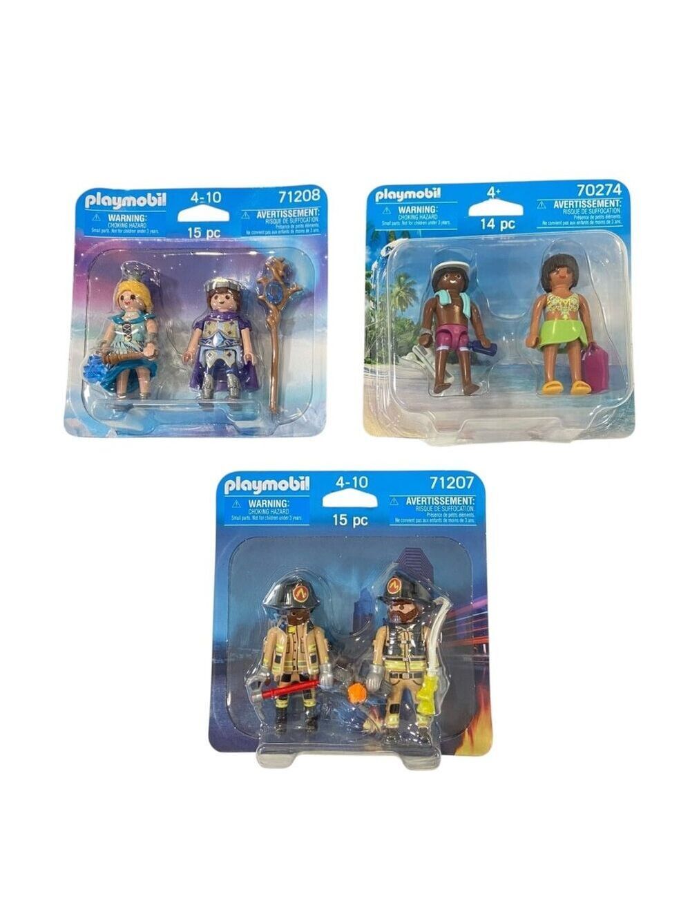 Playmobil Bundle Of 3 Figures Sets: Princess Couple 71208 Beach Duo 70274 Firefi